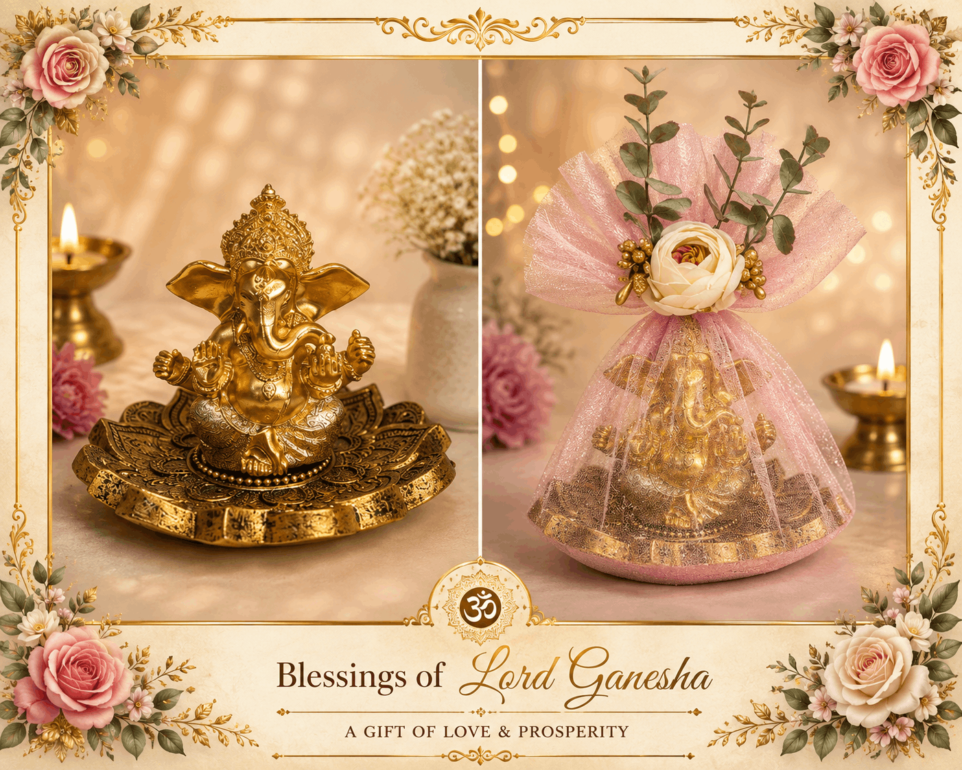 Gold Ganesh ji with Golden Tray